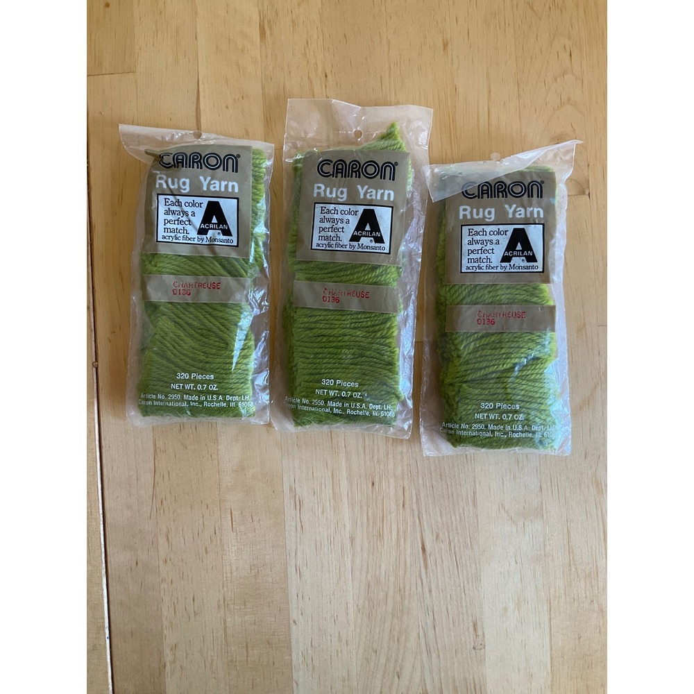 Vintage Caron Rug Yarn Chartreuse 0136 Latch Hook Acrylic 320 Pcs 3‎ Packs Lot